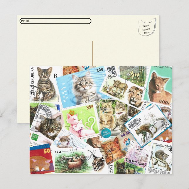 Postcrossing International Cat Stamps Postcard (Front/Back)