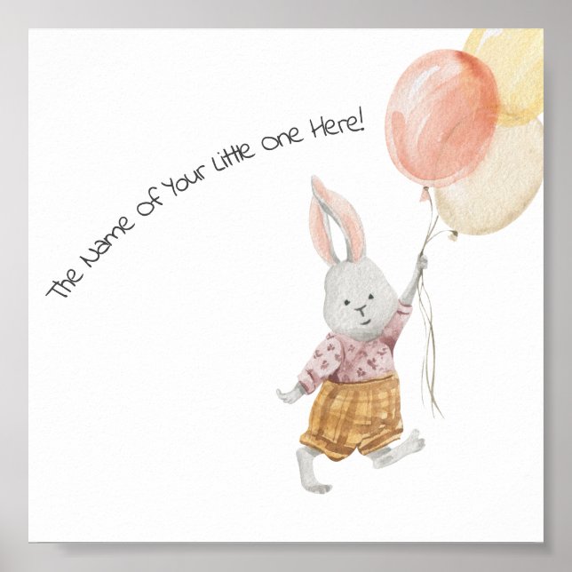 Poster (15,2 x 15,2cm) - Cute Rabbit With Balloons (Front)