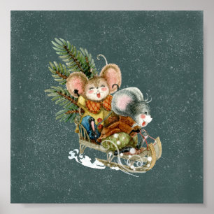 Poster (15,2 x 15,2cm) - Two Mice On A Sleigh