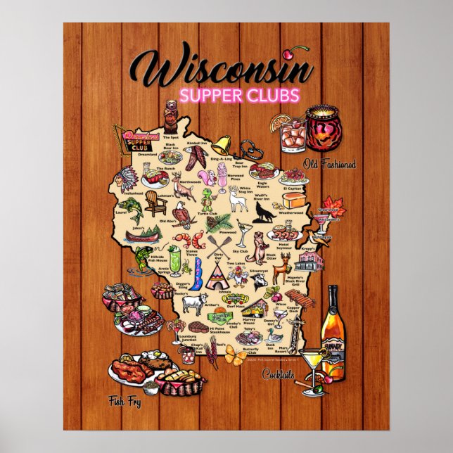 Poster - 16 x 20 - Wisconsin Supper Club Map (Front)
