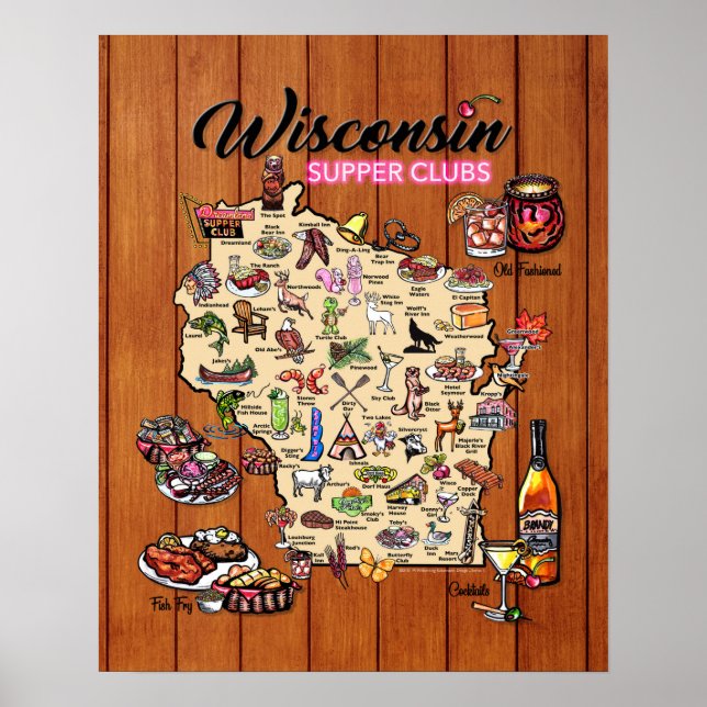 Poster - 16 x 20 - Wisconsin Supper Club Map (Front)