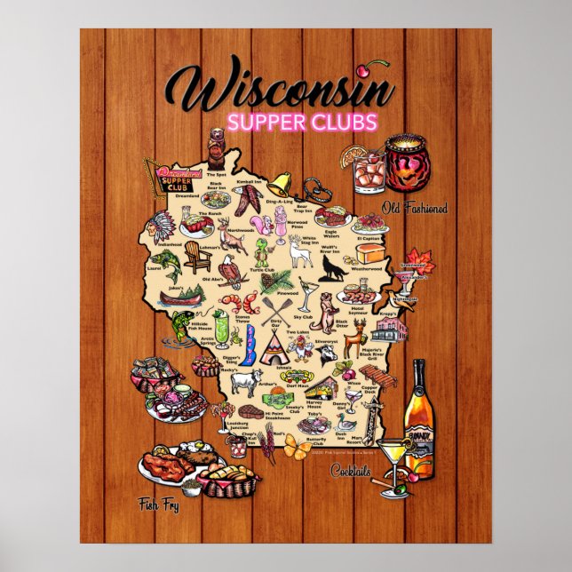Poster - 16 x 20 - Wisconsin Supper Club Map (Front)
