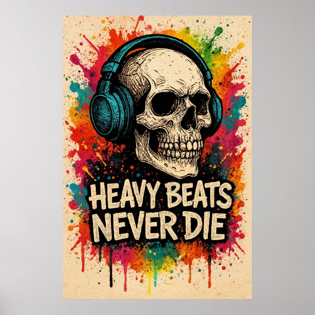 Poster 50, Heavy Beats Never Die, Vintage Art (Front)