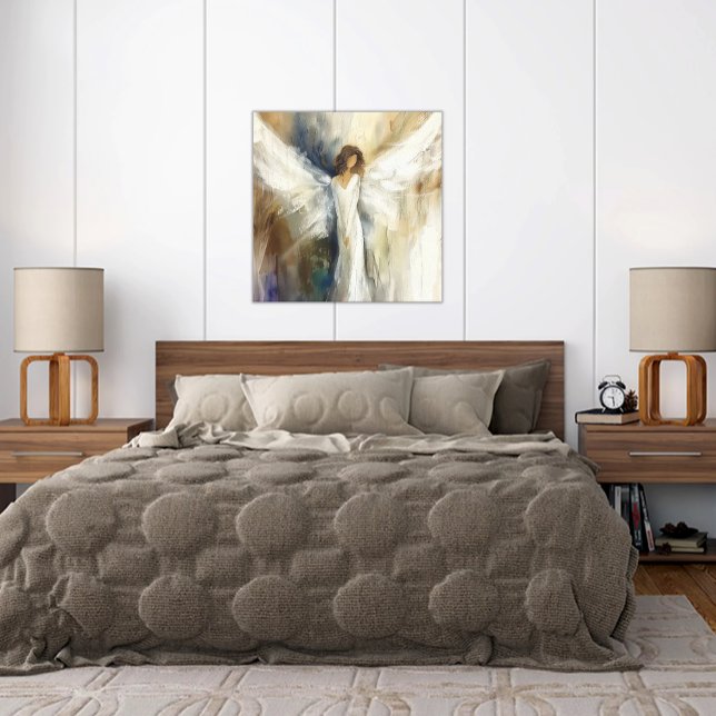 Poster Abstract Angel Neutral Colours All Ages (Poster of Abstract Angel in soft neutral colors, peaceful and graceful, appropriate for all ages)