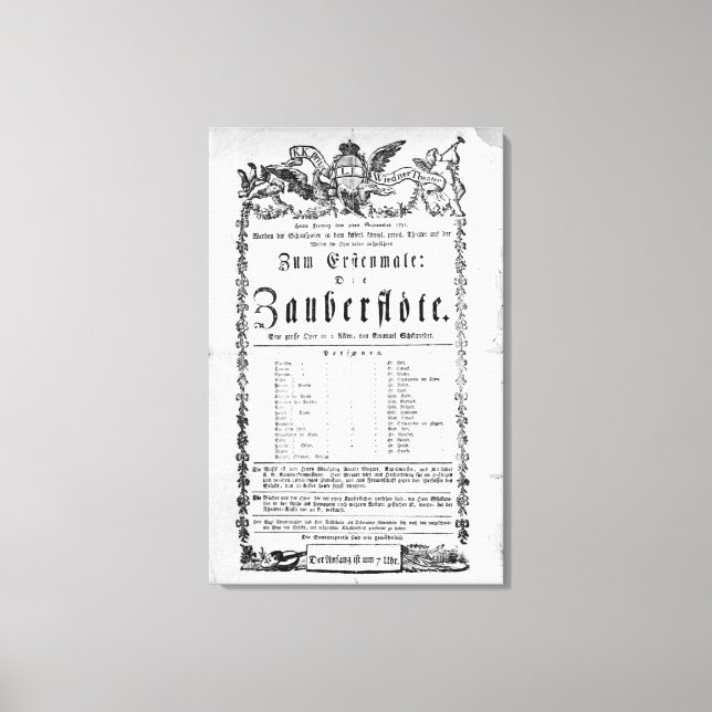 Poster advertisement of `The Magic Flute' Canvas Print (Front)