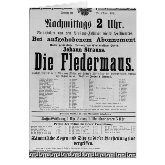 Poster advertising Die Fledermaus by Johann (Front)