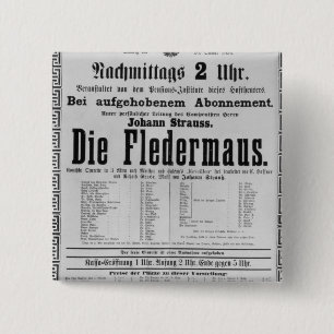Poster advertising Die Fledermaus by Johann 15 Cm Square Badge