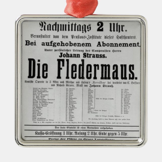 Poster advertising Die Fledermaus by Johann Metal Tree Decoration (Front)