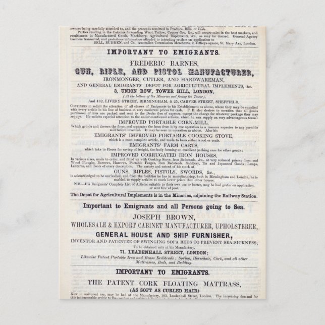 Poster advertising emigrant services postcard (Front)