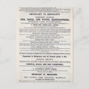 Poster advertising emigrant services postcard