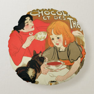 Poster Advertising the French Company of Chocolate Round Cushion