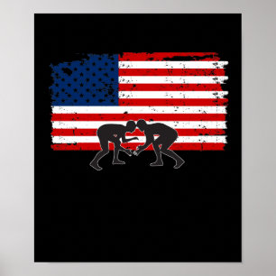 Poster American Flag Wrestling Cool Design