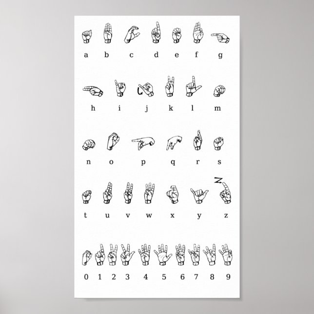 Poster American Sign Language Alphabet Numbers (Front)