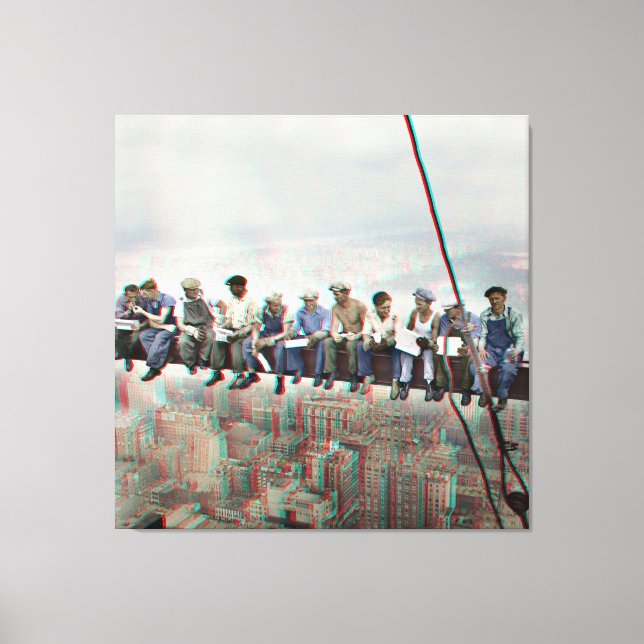 Poster Anaglyph 3D- Lunch atop Skyscraper New York Canvas Print (Front)