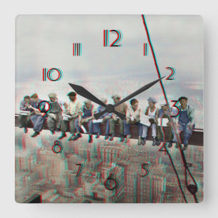 Poster Anaglyph 3D- Lunch atop Skyscraper New York Square Wall Clock