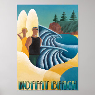 Poster - Art Deco Poster Moffat Beach 2