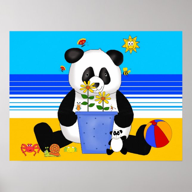 Poster Art Kid's Panda At The Beach (Front)