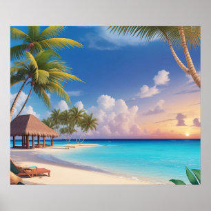 Poster Art Ocean Beach Scene