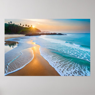 Poster Art Ocean Beach Scene