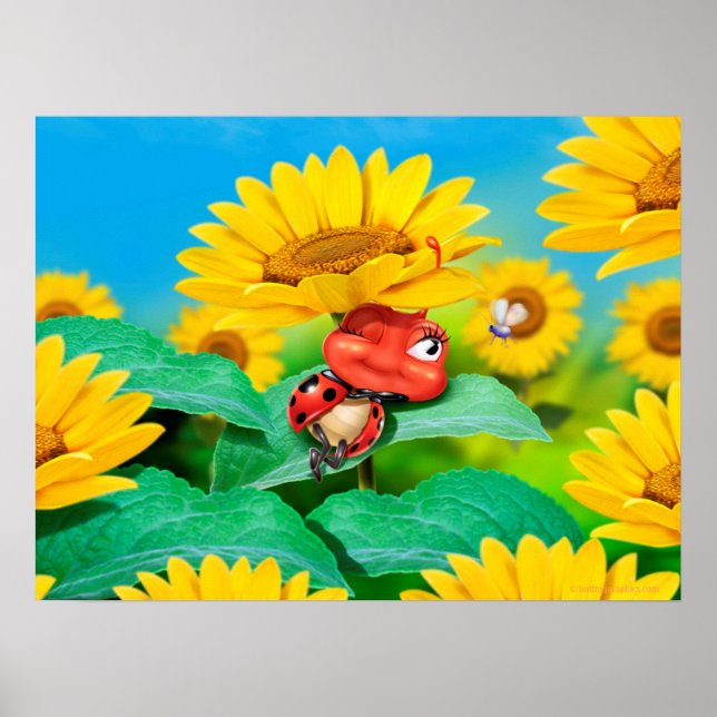 Poster art sleepy Ladybug and sunflowers (Front)