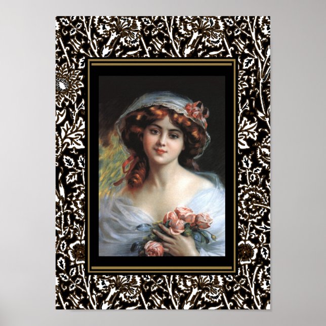 Poster Art Vintage Lady With Pink Roses (Front)