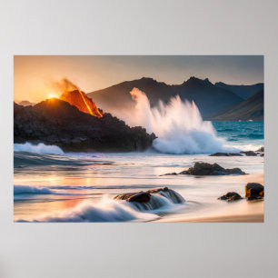 Poster Art Volcanic Ocean Scene