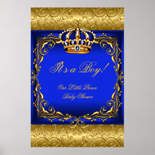 Poster Baby Shower Boy Blue Little Prince Crown