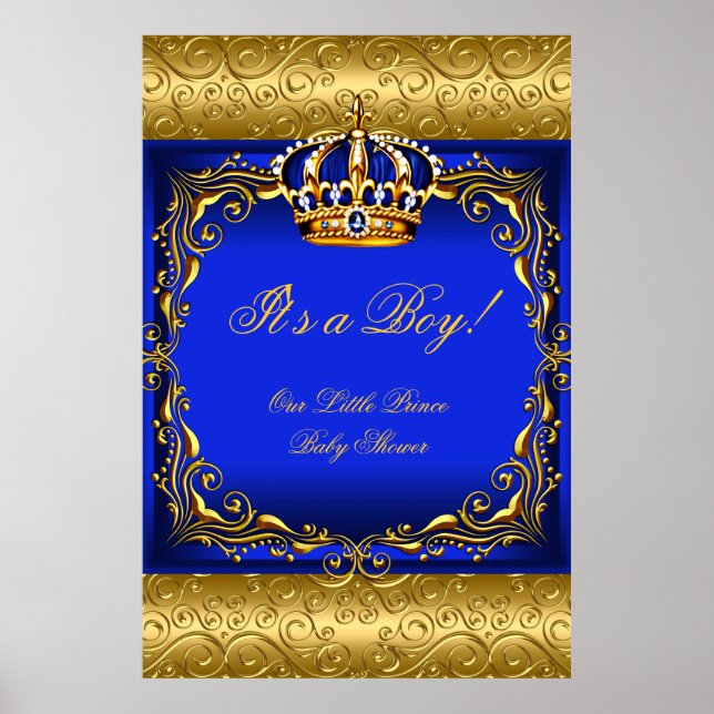 Poster Baby Shower Boy Blue Little Prince Crown (Front)