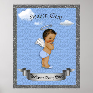 Poster Baby Shower Boy,  Prince boy, blue, 16x20