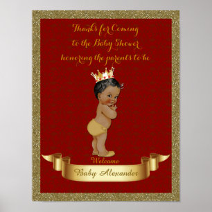 Poster Baby Shower BOY, red, frame glitter, gold.