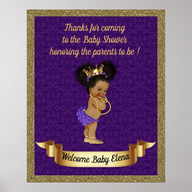 Poster Baby Shower Girl,Princess girl,purple,16x20 (Front)
