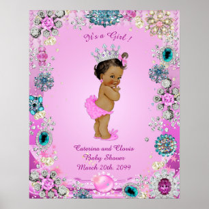 Poster Baby Shower Girl,  Princess, pink, 16x20