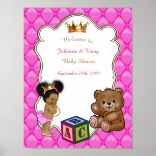 Poster Baby Shower Girl,  Princess, pink, 16x20