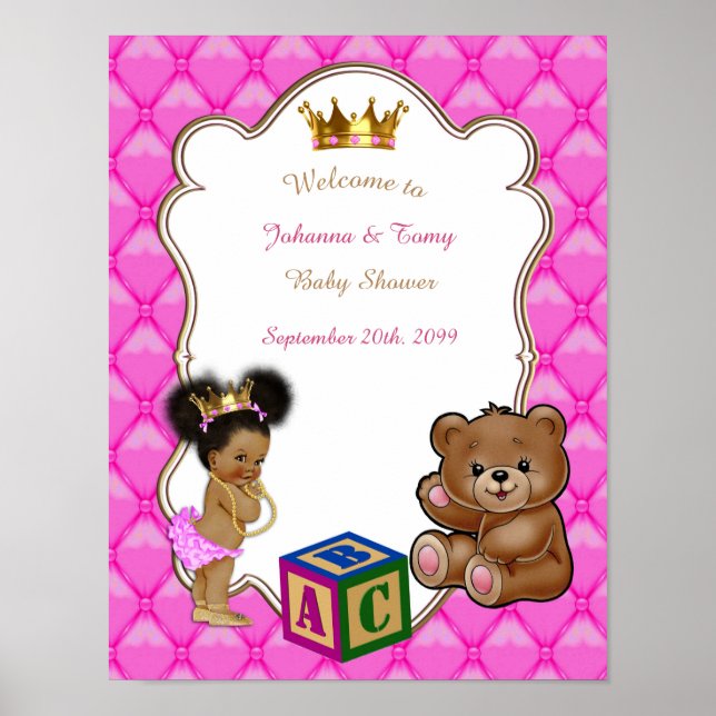 Poster Baby Shower Girl,  Princess, pink, 16x20 (Front)