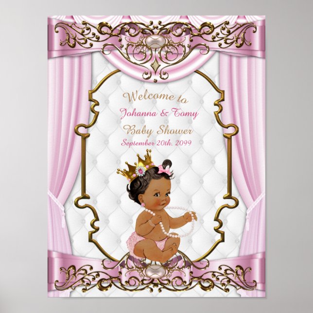 Poster Baby Shower Girl,  Princess, pink, 8.5x11 (Front)
