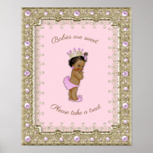 Poster Baby Shower Girl,  Princess, pink, 8.5x11
