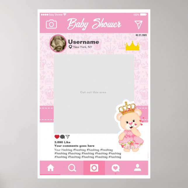 Póster Baby Shower Instagram Custom Selfie Frame Poster (Front)