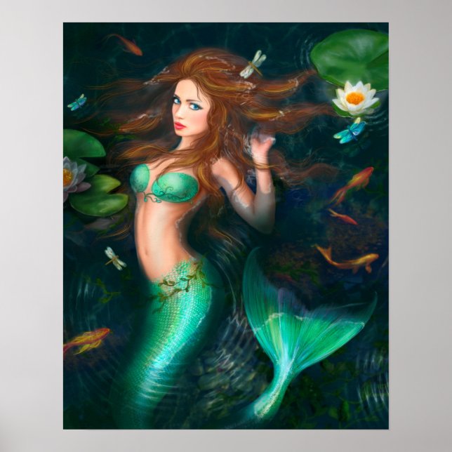 Poster-Beautiful mermaid in lake Poster (Front)