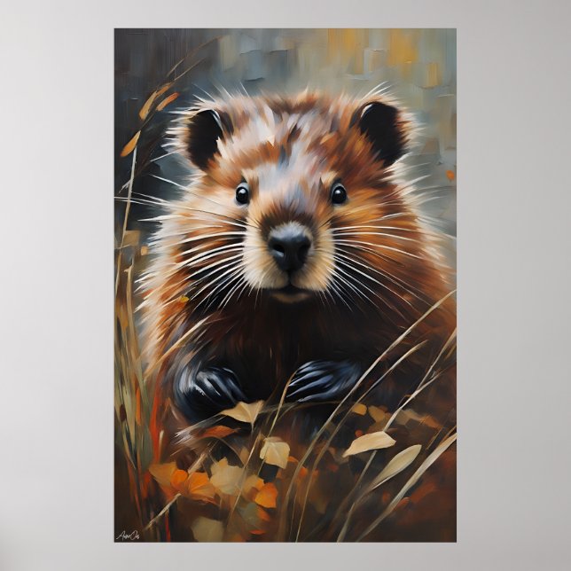 Poster | Beaver | Oil Painting Style  (Front)