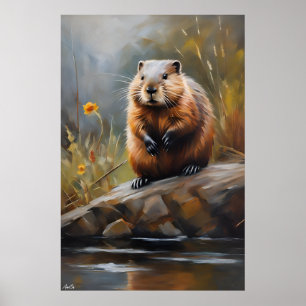 Poster   Beaver   Oil Painting Style 