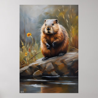 Poster | Beaver | Oil Painting Style