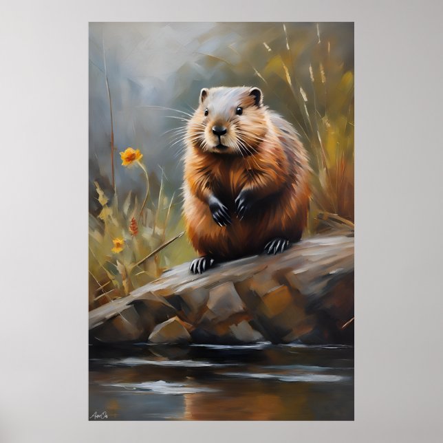 Poster | Beaver | Oil Painting Style  (Front)
