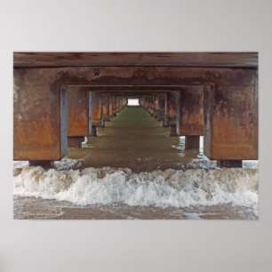 POSTER, "BENEATH HANALEI PIER" (KAUAI, HAWAII) POSTER