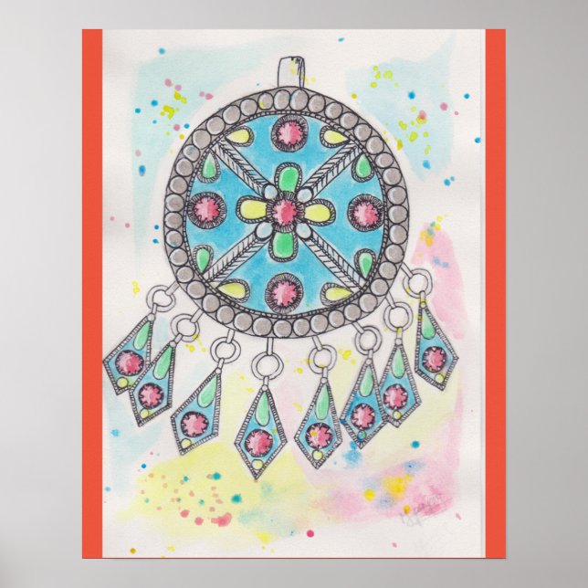 Poster Bijou kabyle aquarelle rouge (Front)