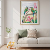 Poster Birds and rose flowers fine wall art Deco
