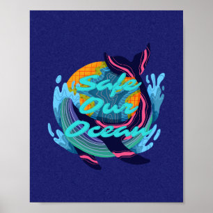 Poster Blue Minimalist Protect Our Ocean