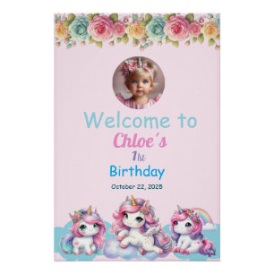 Póster brillante Unicorn Birthday Poster