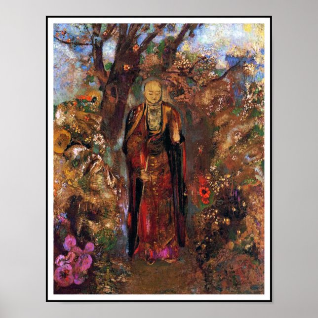 Poster: Buddha Walking Among the Flowers Poster (Front)