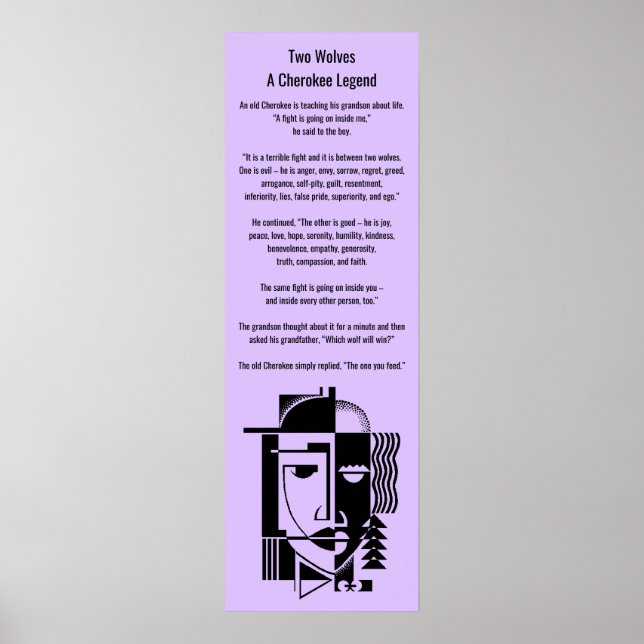 Poster Cherokee Legend Two Wolves The one you feed (Front)