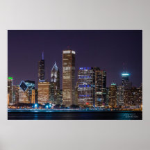 Poster - Chicago Skyline Illinois with Night Sky